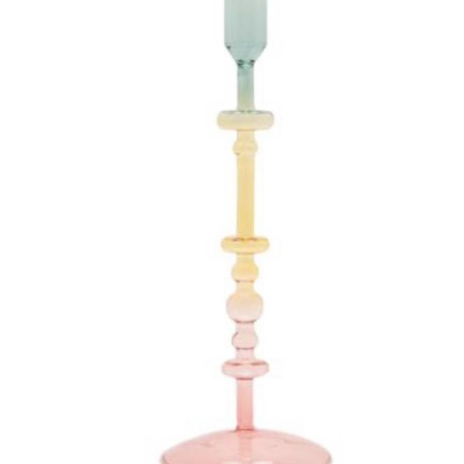 Hovedbilde Glass candle holder pink yellow turquise