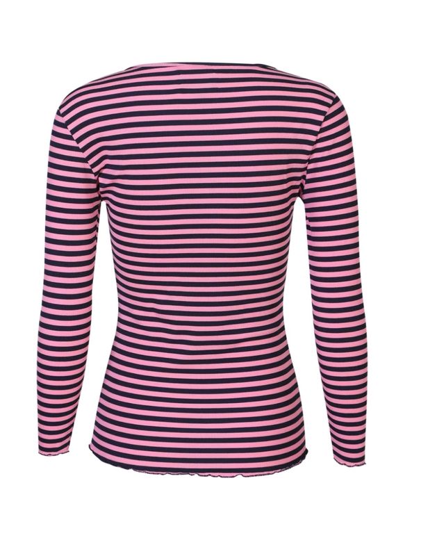NATALIA LS ROUND NECK BLOUSE - NAVY PINK STRIPE