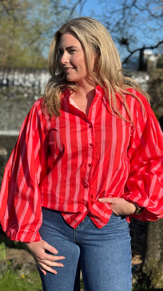 Red pink stripe shirt